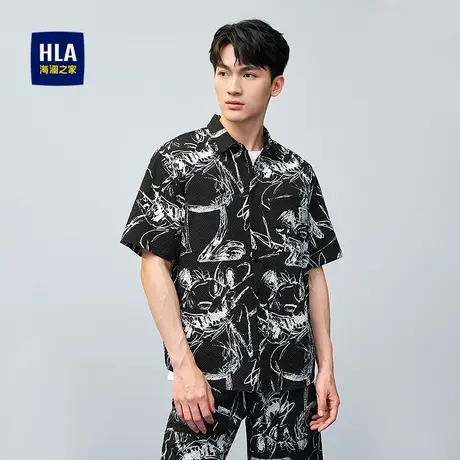 HLA/海澜之家潮流碎花短袖休闲衬衫25夏季新款时尚宽松外套上衣男商品大图