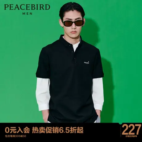 太平鸟男装2023夏季新款背后小熊刺绣休闲潮流男士时尚修身POLO衫图片