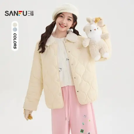 三福棉衣2025冬季刺绣碎花翻边宽松棉服外套女装506273商品大图