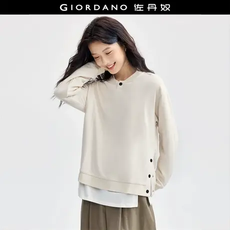 佐丹奴外套女装撞色扣罗纹亨利领开叉下摆针织套头卫衣 18324507商品大图