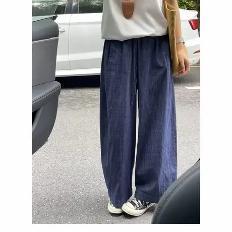 SOINKU慢调生活复古牛仔裤女显瘦垂感松紧腰舒适慵懒长裤宽松秋冬商品大图