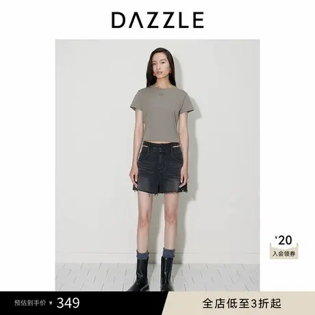 DAZZLE地素奥莱 T恤秋季女装圆领字母水钻装饰短款短袖上衣商品大图