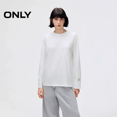 ONLY2025秋季新款简约刺绣贴布基础落肩长袖纯白宽松打底T恤女商品大图