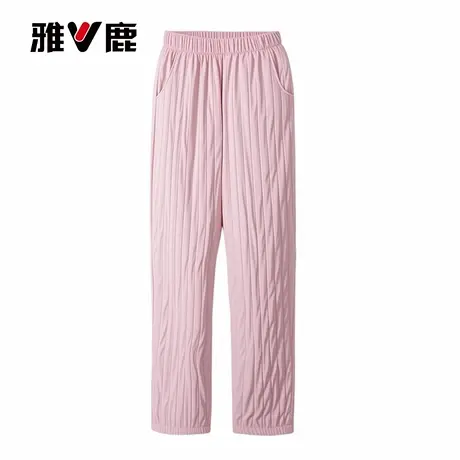 雅鹿女中腰百搭休闲直筒洋气褶皱哈伦裤子羽绒裤国风YS601Z14060图片
