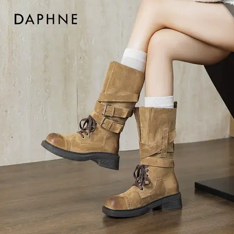 达芙妮美拉德中筒靴女款2025秋冬新款复古皮带扣拳击靴机车马丁靴图片