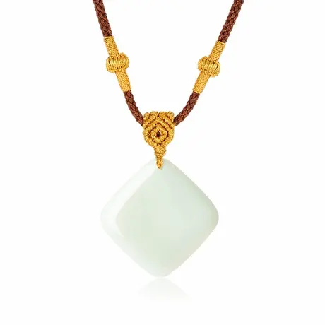 周大生官方天然无事牌和田玉吊坠男女款项链玉石生日礼物送男友图片