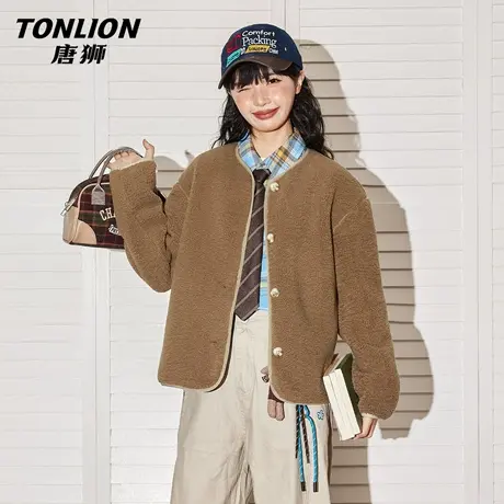 唐狮官方毛绒外套女2026新款春季麦穗绒小香风短款开衫保暖上衣VC图片