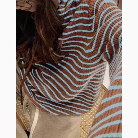 唐狮秋冬季毛衣女简约风连帽套头慵懒风高级感条纹毛线衫TU图片