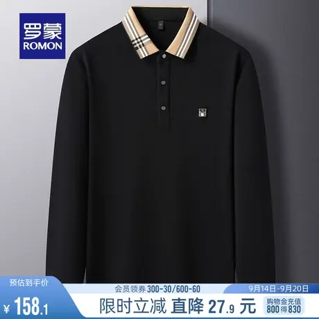 【含桑蚕丝】罗蒙男士长袖翻领POLO衫2023秋季新款百搭休闲T恤衫图片
