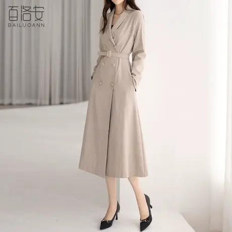 百洛安OL通勤职业西装连衣裙女秋气质轻熟风长袖高腰系带a字长裙图片