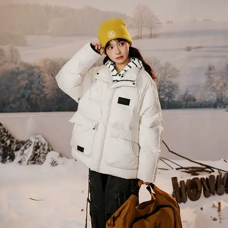 潮牌轻薄白鸭绒羽绒服女冬季外套2023新款美式复古宽松短款面包服图片