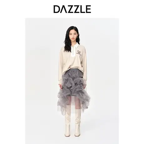 【七七酱专享】DAZZLE地素奥莱 春季美式复古撞色翻领半拉链长袖图片