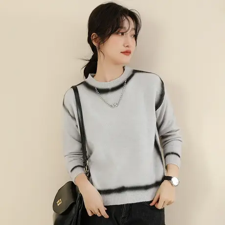 新品8.5折】高级感圆领长袖套头毛衣软糯时尚慵懒打底衫商品大图