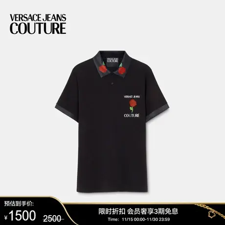 【甄选折扣】VERSACE JEANS COUTURE 男士棉质印花黑色POLO衫短袖商品大图