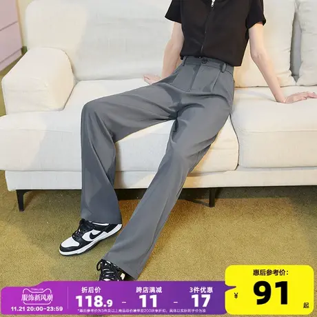 唐狮灰色西装裤女高腰显瘦2023春秋季高级垂坠感休闲裤子阔腿裤商品大图