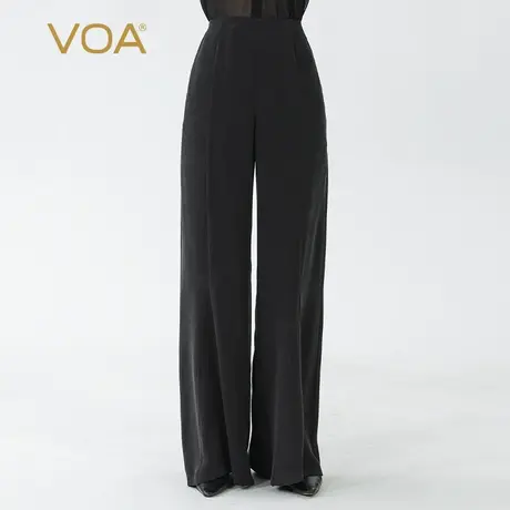 VOA暗夜黑30姆米砂洗重磅桑蚕丝连腰侧插袋极简百搭真丝西装裤女图片