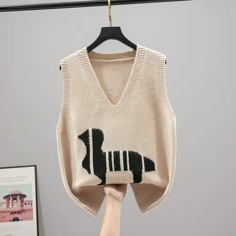 2023春装新款韩版宽松V领针织衫女士套头毛衣外套爆款女马甲背心图片