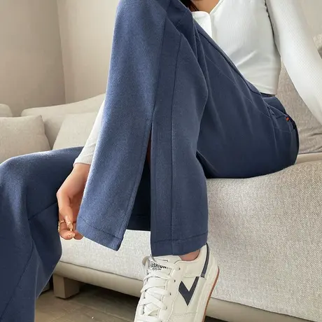 开叉运动阔腿裤女春秋季2024新款灰色休闲卫裤宽松直筒开叉拖地裤商品大图