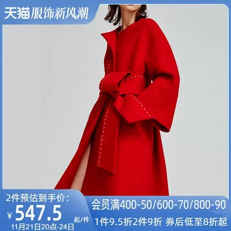 大红气质呢子外套女秋冬新款女装2023红色长款过膝赫本风毛呢大衣图片