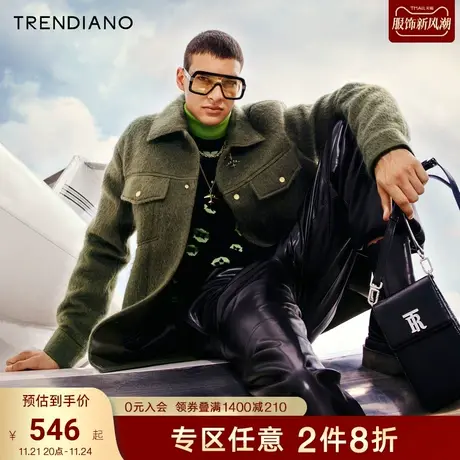 TRENDIANO官方潮牌男装春秋季休闲夹克马海毛羊毛呢大衣男士外套商品大图