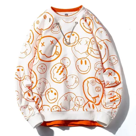 秋季假两件卫衣男士圆领宽松套头外套休闲上衣潮酷帅印花长袖T恤商品大图