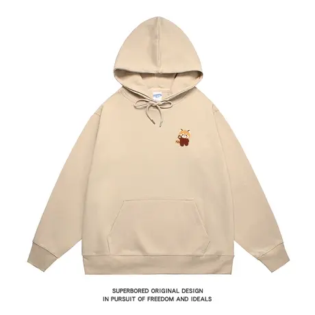 趣味简约小熊猫印花卫衣男秋冬宽松休闲长袖连帽上衣情侣装帽衫图片