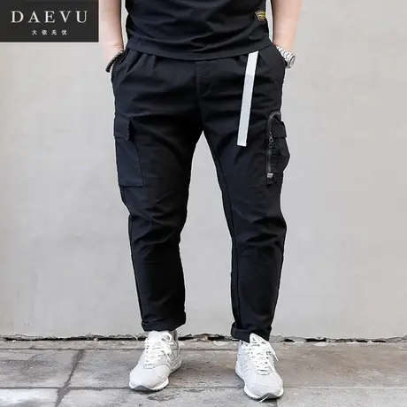 初春新款大兜年青日系潮胖子束脚大号加肥加大码休闲男士工装裤商品大图
