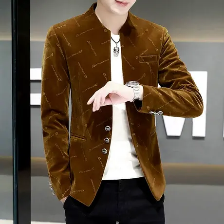 男士夹克春秋季潮流立领帅气西装男装2022新款休闲秋装外套上衣服商品大图
