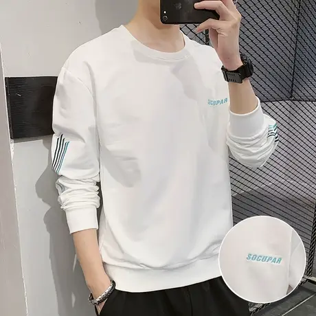 男士长袖T恤春秋2023年新款内搭春季潮牌秋衣白色衣服打底衫卫衣商品大图