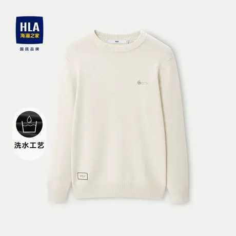 HLA/海澜之家柔软长袖针织衫2023秋季新款圆领绣花套头毛衣男图片