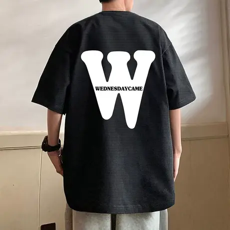 华夫格高级感重磅短袖t恤男夏季2024新款潮流ins美式半袖宽松体恤商品大图