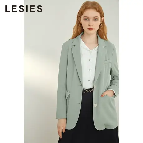 LESIES蓝色倾情春秋新通勤两粒扣光泽感气质西装淑女长袖外套图片