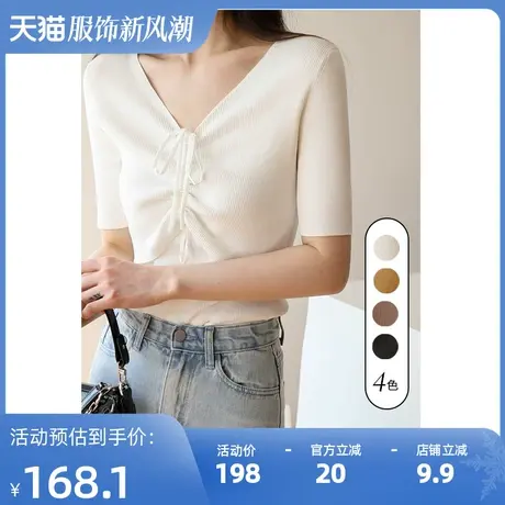 2025年新款针织t恤女打底衫短款上衣内搭短袖设计感小众ins潮图片