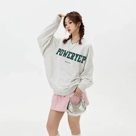 YEP字母印花卫衣女春秋2024新款复古宽松oversize插肩袖外套上衣商品大图