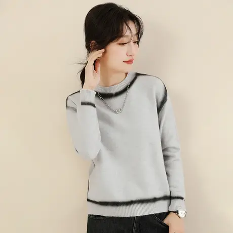 新品88折】高级感圆领长袖套头毛衣软糯时尚慵懒打底衫图片