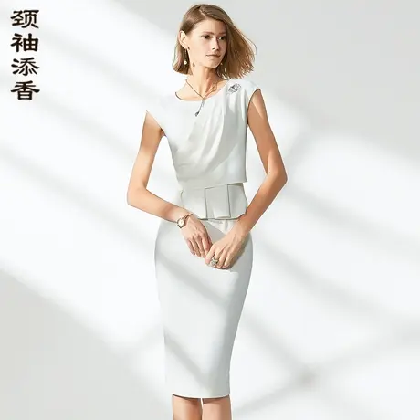 颈袖添香2023秋季装新款女装气质中长款修身包臀裙子连衣裙图片