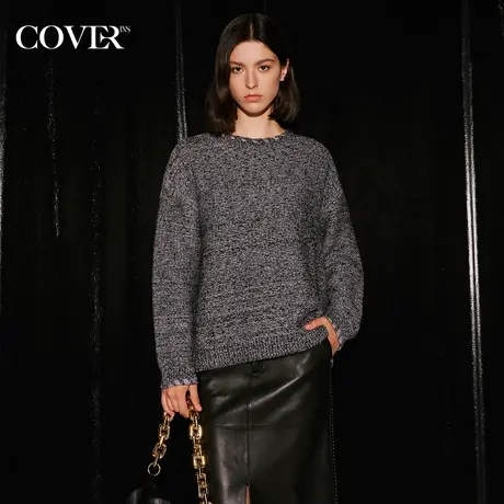 COVER冬季落肩手工编织穿绳毛针织衫图片
