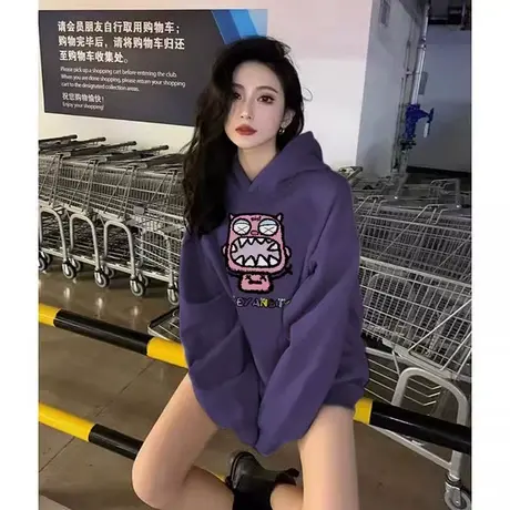 美式卫衣女款2024新款爆款慵懒风oversize连帽外套秋冬季加绒上衣商品大图