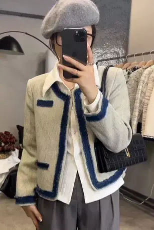 法式小香风撞色拼接小外套女秋季新款高级感气质设计感短款上衣潮商品大图