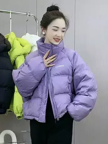 小个子立领纯色羽绒服女短款2023年冬季新款保暖白鸭绒面包服外套图片