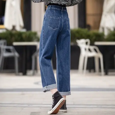 春秋牛仔裤女直筒裤2023年新款阔腿裤女高腰女士休闲小个子九分裤商品大图