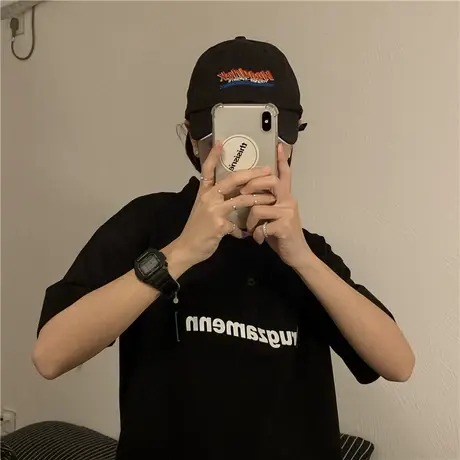 2020夏季新款宽松纯棉短袖T恤女学生ins潮简约字母百搭翻领polo衫图片