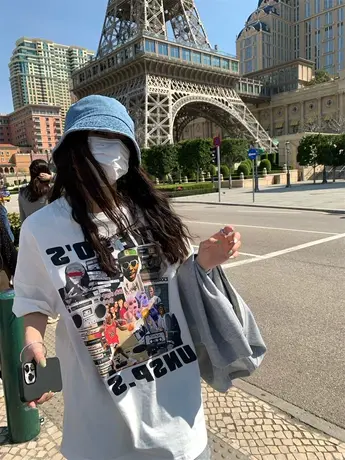 潮牌街头风黑色情侣T恤女oversize大码高街短袖ins潮夏季纯棉上衣商品大图