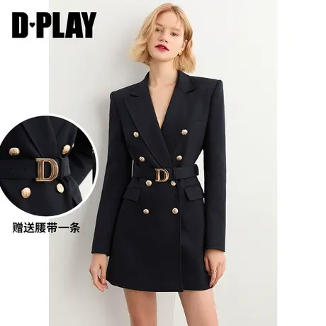 DPLAY【黑标】秋装季新藏蓝长袖西装高级感女士职业连衣裙商品大图