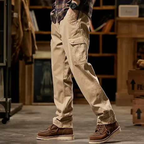 裤子男款潮流百搭裤子多口袋大码裤子宽松直筒休闲裤男款高档长裤商品大图