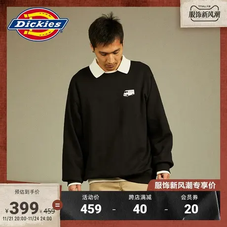 Dickies 秋冬图案印花加绒圆领美式卫衣 运动休闲宽松商品大图