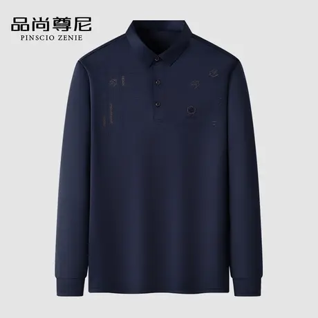 【舒适亲肤】老年人衣服秋装男国风图案烫砖爸爸上衣翻领长袖T恤商品大图