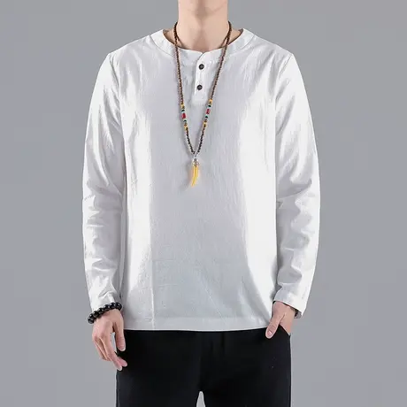 秋季长袖T恤男中国风复古宽松上衣服大码青年体恤休闲打底衫男装商品大图