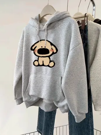 长袖上衣女2023新款秋冬加绒连帽卫衣ins潮减龄小众卡通加厚外套商品大图