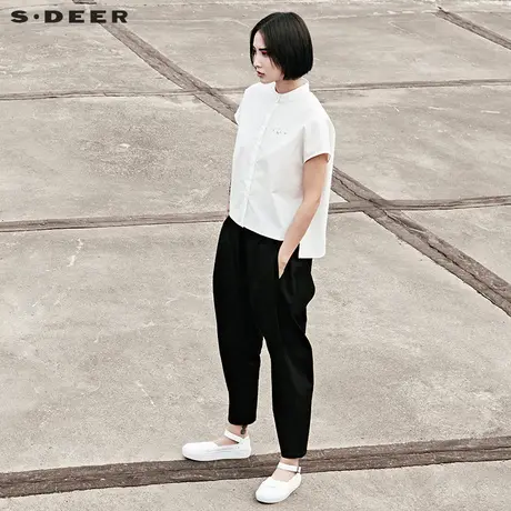 sdeer圣迪奥纯色挺括分割高腰哈伦九分裤S17280854商品大图